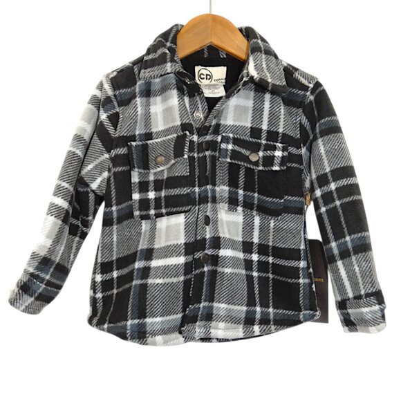 NWT Copper Denim Sherpa Lined Plaid Shacket 3T Cozy Grunge Skater Flannel Jacket - Picture 1 of 9